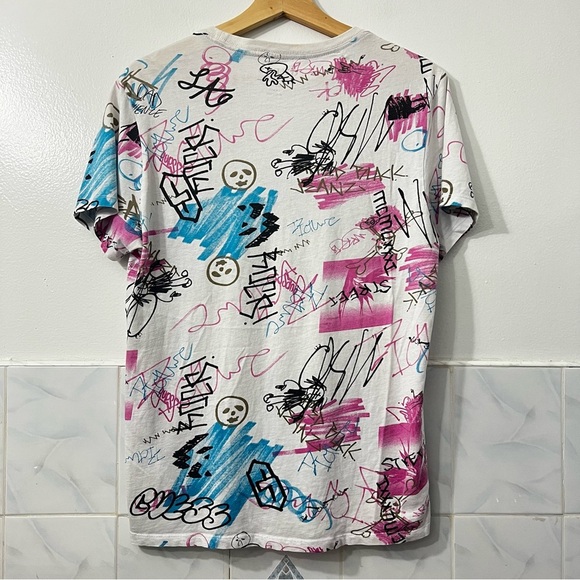 Guess Men's White Graffiti All Over Print Streetwear Skater Cotton Shirt Size S - Picture 5 of 12
